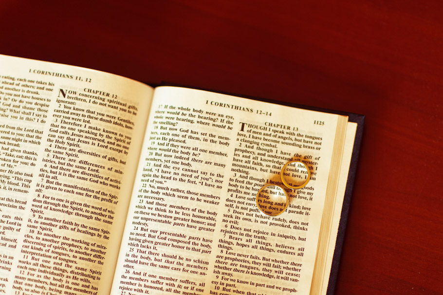 Wedding rings on a bible